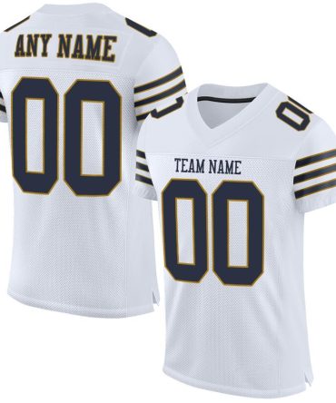 Custom White Navy-Old Gold Football Jersey, Gift For Football Fans