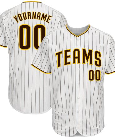 Custom White Brown Pinstripe Brown-Gold Baseball Jersey, Gift For Baseball Fans