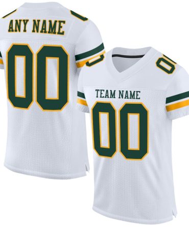 Custom White Green-Gold Football Jersey, Gift For Football Fans