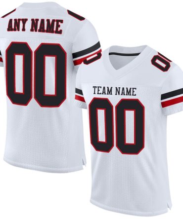 Custom White Black-Red Football Jersey, Gift For Football Fans
