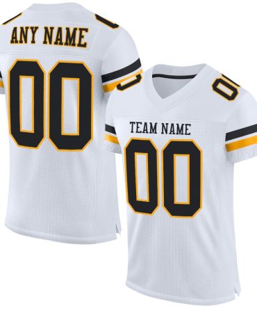 Custom White Black-Gold Football Jersey, Gift For Football Fans