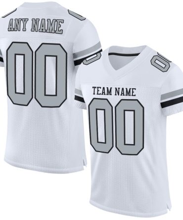 Custom White Silver-Black Football Jersey, Gift For Football Fans