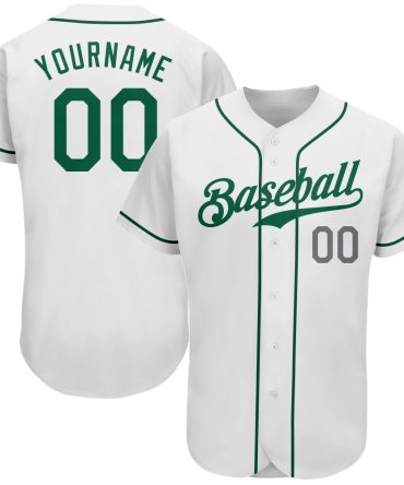 Custom White Kelly Green-Light Gray Baseball Jersey, Gift For Baseball Fans