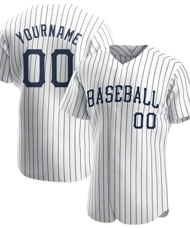Custom White Navy Pinstripe Navy Baseball Jersey, Gift For Baseball Fans