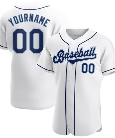 Custom White Navy-Powder Blue Baseball Jersey, Gift For Baseball Fans