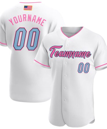 Custom White Light Blue-Pink American Flag Fashion Baseball Jersey, Gift For Baseball Fans