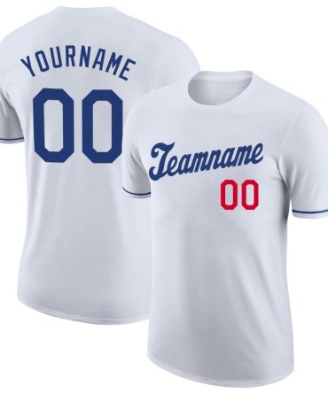 Custom White Royal-Red Performance T-Shirt, For Football, Baseball, Hockey, Basketball, Softball & Rugby Fans