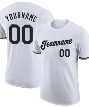 Custom White Black-Gray Performance T-Shirt, For Football, Baseball, Hockey, Basketball, Softball & Rugby Fans