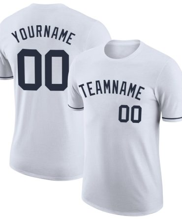 Custom White Navy Performance T-Shirt, For Football, Baseball, Hockey, Basketball, Softball & Rugby Fans