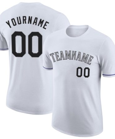 Custom White Black-Gray Performance T-Shirt, For Football, Baseball, Hockey, Basketball, Softball & Rugby Fans