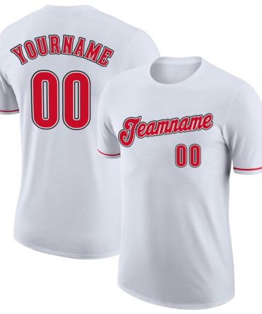 Custom White Red-Black Performance T-Shirt, For Football, Baseball, Hockey, Basketball, Softball & Rugby Fans