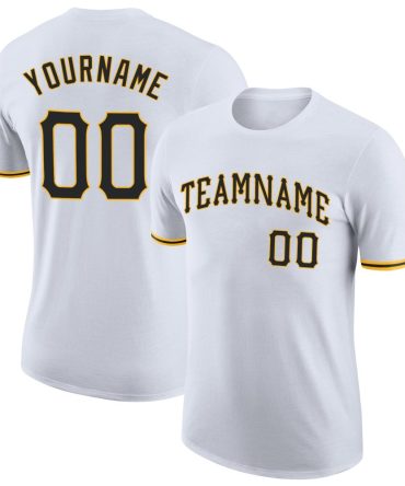 Custom White Black-Gold Performance T-Shirt, For Football, Baseball, Hockey, Basketball, Softball & Rugby Fans