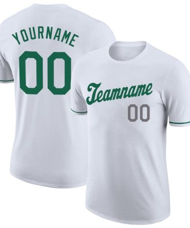 Custom White Kelly Green-Gray Performance T-Shirt, For Football, Baseball, Hockey, Basketball, Softball & Rugby Fans
