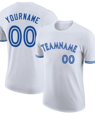 Custom White Royal-White Performance T-Shirt, For Football, Baseball, Hockey, Basketball, Softball & Rugby Fans
