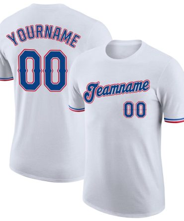 Custom White Royal-Red Performance T-Shirt, For Football, Baseball, Hockey, Basketball, Softball & Rugby Fans