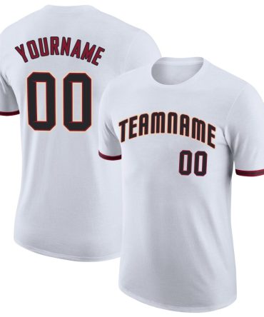 Custom White Black-Crimson Performance T-Shirt, For Football, Baseball, Hockey, Basketball, Softball & Rugby Fans