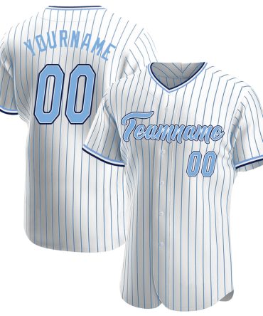 Custom White Light Blue Pinstripe Light Blue-Navy Baseball Jersey, Gift For Baseball Fans