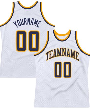 Custom White Navy-Gold Throwback Basketball Jersey, Gift For Basketball Fans