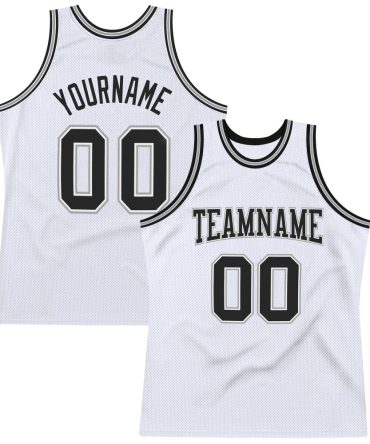 Custom White Black-Gray Throwback Basketball Jersey, Gift For Basketball Fans