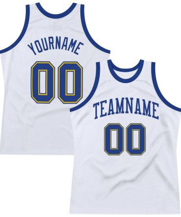 Custom White Royal-Gold Throwback Basketball Jersey, Gift For Basketball Fans