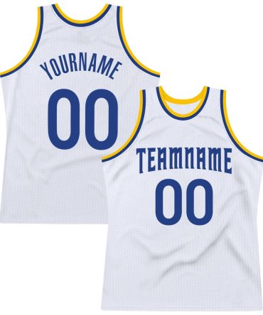 Custom White Royal-Gold Throwback Basketball Jersey, Gift For Basketball Fans