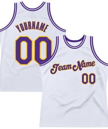 Custom White Purple-Gold Throwback Basketball Jersey, Gift For Basketball Fans