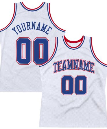 Custom White Royal-Red Throwback Basketball Jersey, Gift For Basketball Fans