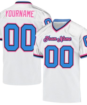 Custom White Powder Blue-Pink Throwback Football Jersey, Gift For Football Fans