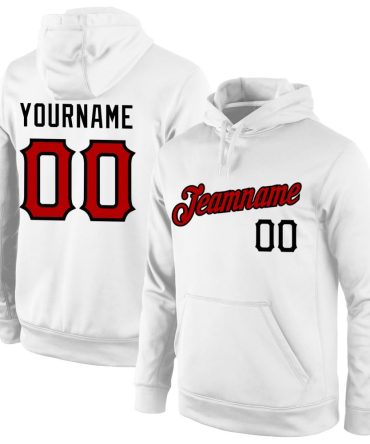 Custom White Red-Black Sports Pullover Sweatshirt Hoodie, Gift For Football, Baseball, Hockey, Basketball, Softball & Rugby Fans