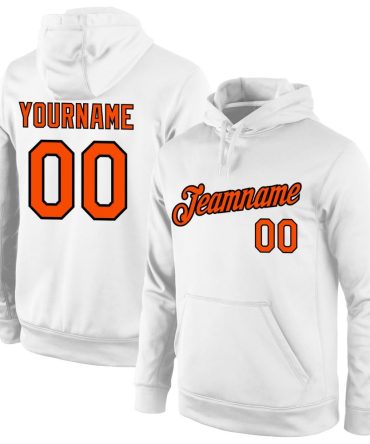 Custom White Orange-Black Sports Pullover Sweatshirt Hoodie, Gift For Football, Baseball, Hockey, Basketball, Softball & Rugby Fans
