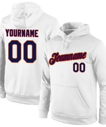 Custom White Navy-Old Gold Sports Pullover Sweatshirt Hoodie, Gift For Football, Baseball, Hockey, Basketball, Softball & Rugby Fans