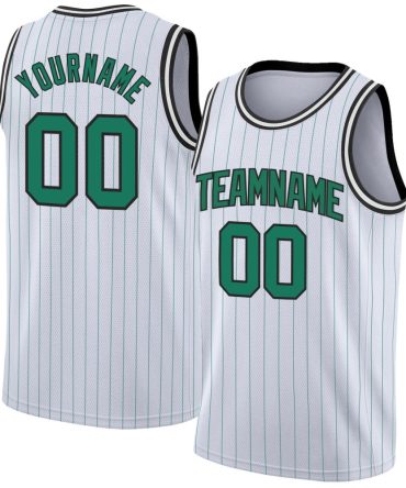 Custom White Kelly Green Pinstripe Kelly Green-Black Basketball Jersey, Gift For Basketball Fans