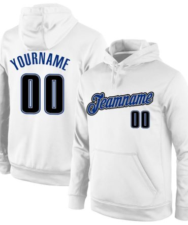 Custom White Black-Royal Sports Pullover Sweatshirt Hoodie, Gift For Football, Baseball, Hockey, Basketball, Softball & Rugby Fans