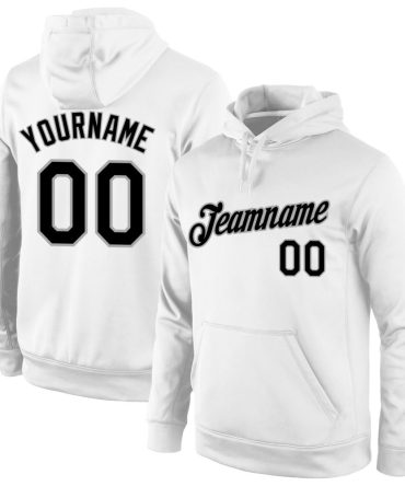 Custom White Black-Gray Sports Pullover Sweatshirt Hoodie, Gift For Football, Baseball, Hockey, Basketball, Softball & Rugby Fans