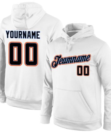 Custom White Black-Orange Sports Pullover Sweatshirt Hoodie, Gift For Football, Baseball, Hockey, Basketball, Softball & Rugby Fans