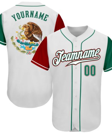Custom White Kelly Green-Red Mexico Two Tone Baseball Jersey, Gift For Baseball Fans