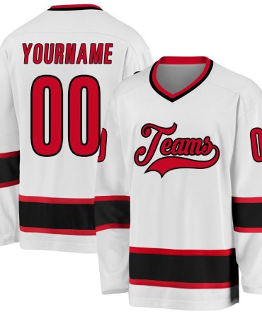 Custom White Red-Black Hockey Jersey, Gift For Hockey Fans