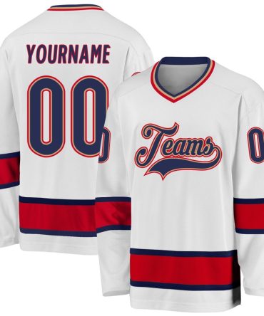 Custom White Navy-Red Hockey Jersey, Gift For Hockey Fans