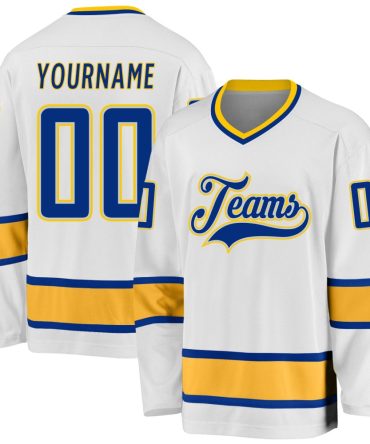 Custom White Royal-Gold Hockey Jersey, Gift For Hockey Fans
