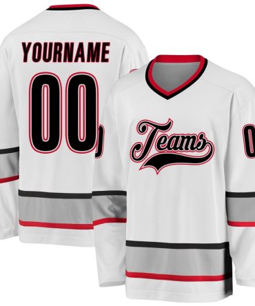 Custom White Black-Gray Hockey Jersey, Gift For Hockey Fans