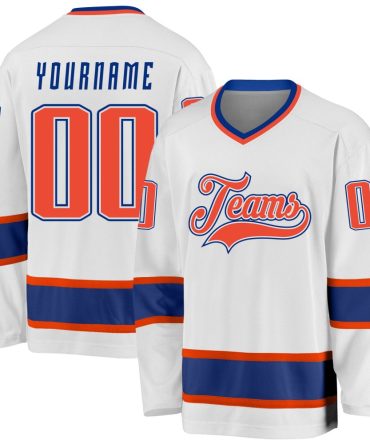 Custom White Orange-Royal Hockey Jersey, Gift For Hockey Fans