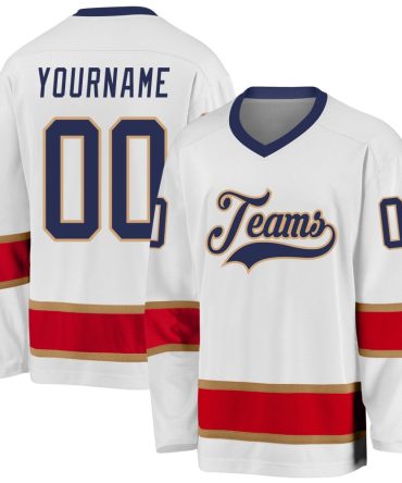 Custom White Navy-Red Hockey Jersey, Gift For Hockey Fans