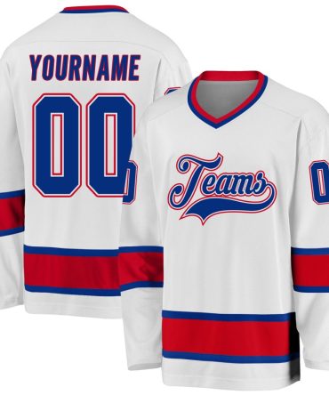 Custom White Royal-Red Hockey Jersey, Gift For Hockey Fans