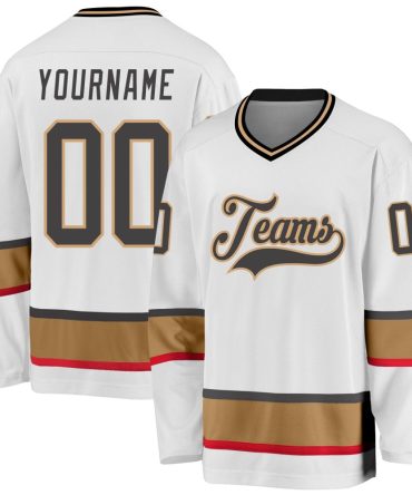 Custom White Steel Gray-Old Gold Hockey Jersey, Gift For Hockey Fans