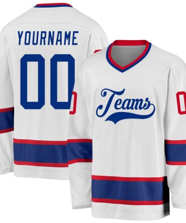 Custom White Royal-Gold Hockey Jersey, Gift For Hockey Fans