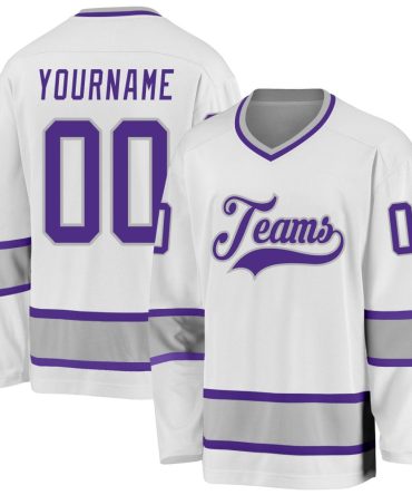 Custom White Purple-Gray Hockey Jersey, Gift For Hockey Fans
