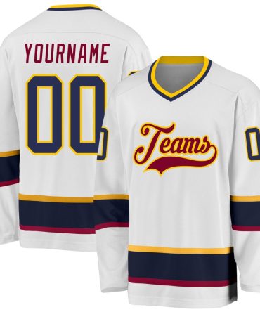 Custom White Navy-Maroon Hockey Jersey, Gift For Hockey Fans