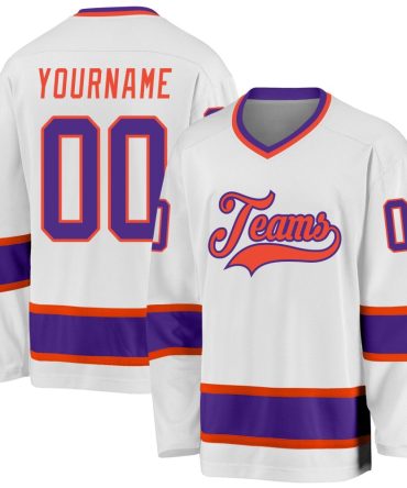 Custom White Purple-Orange Hockey Jersey, Gift For Hockey Fans