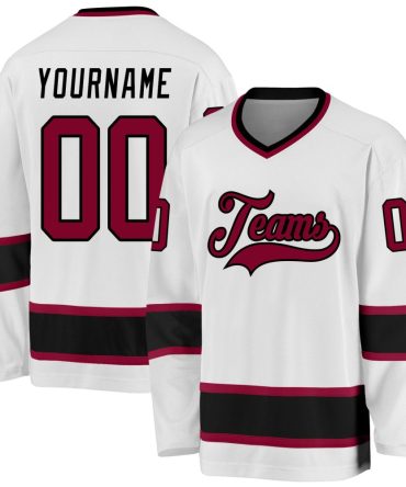 Custom White Maroon-Black Hockey Jersey, Gift For Hockey Fans
