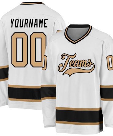 Custom White Old Gold-Black Hockey Jersey, Gift For Hockey Fans